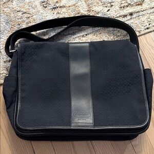 Coach Monogram Black Messenger Bag with Leather Details